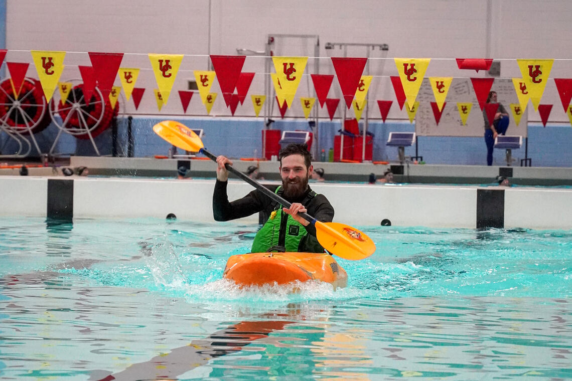 kayaker in pool