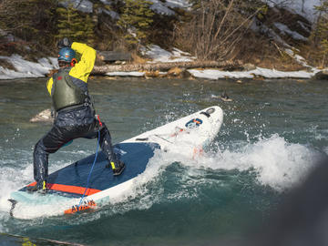 SUP on river wave
